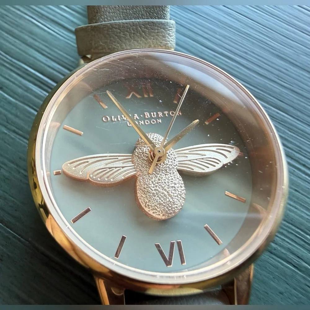 Olivia Burton 3D bee watch rose gold taupe leather